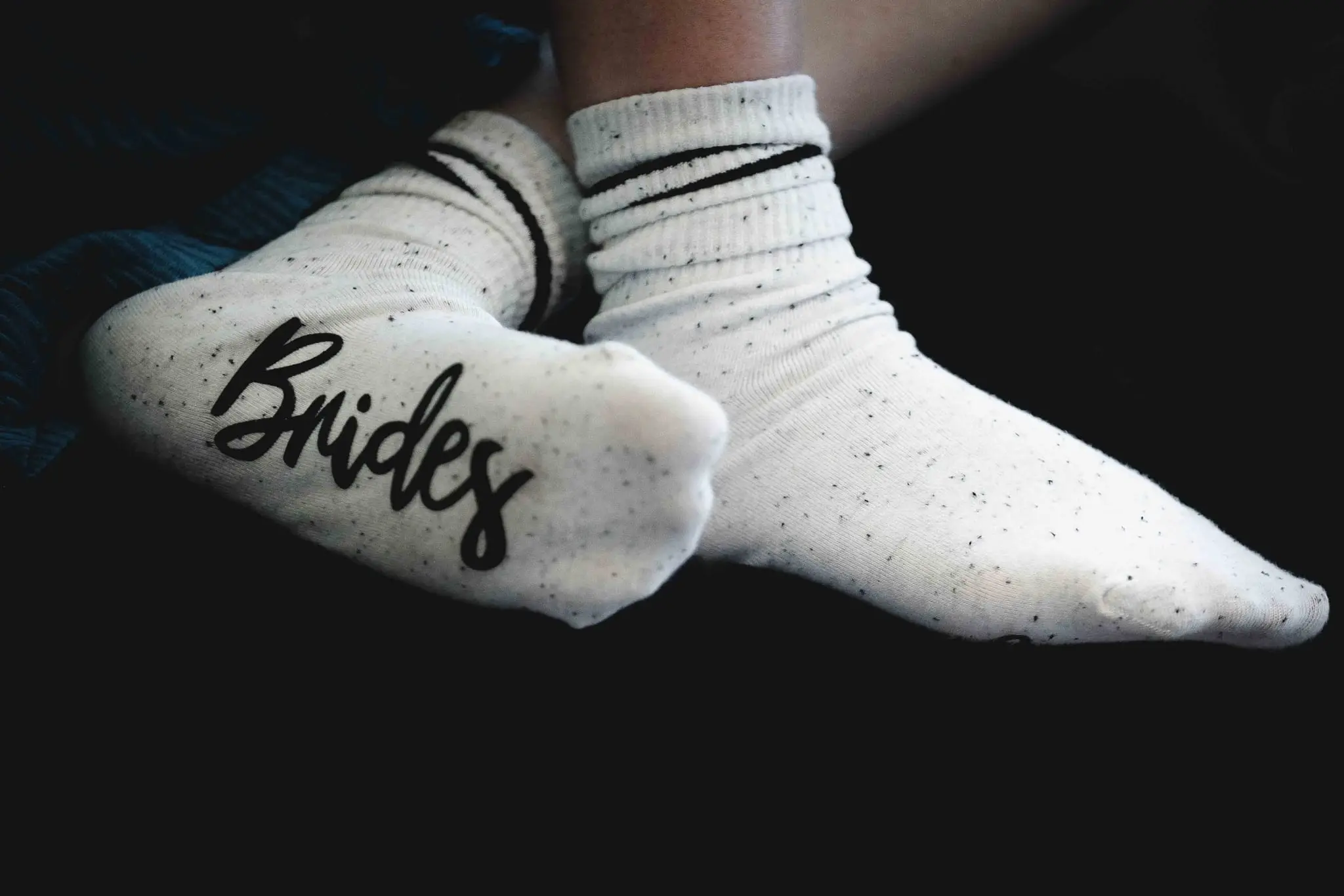 Bride's socks with Brides written in script across the sole